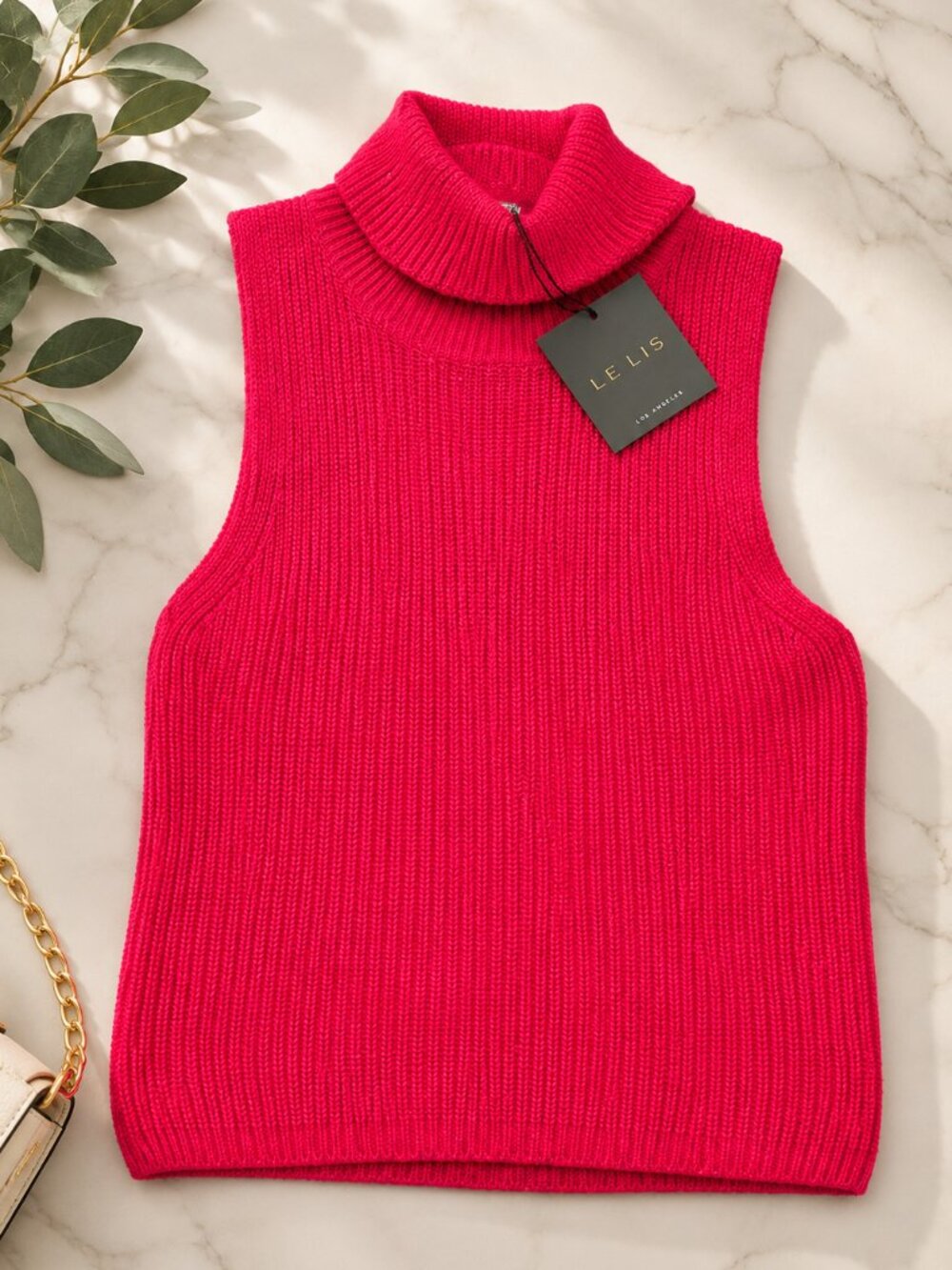 LE LIS Hot Pink Sleeveless Mock Neck Knit Top | NWT
